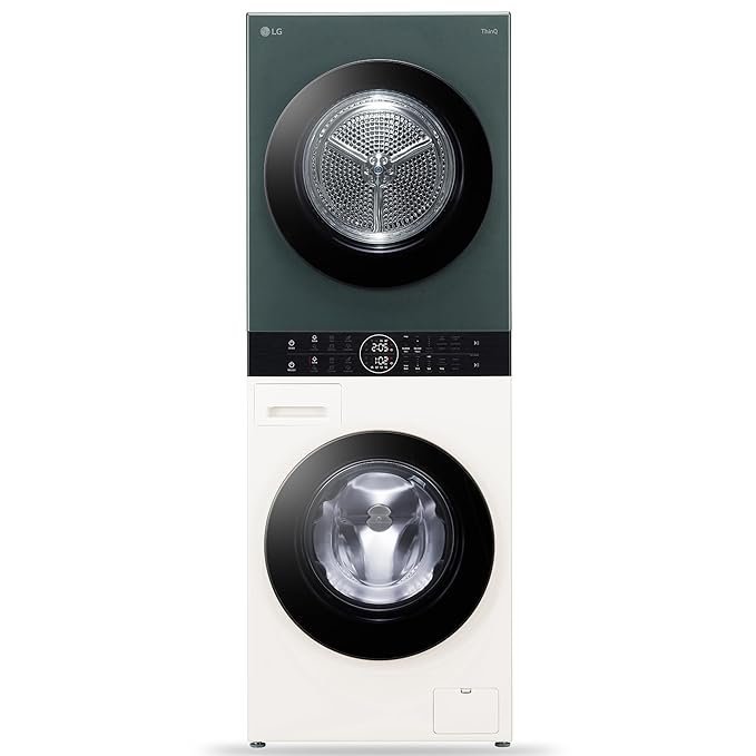 LG WashTower 13 Kg /10 Kg with AI Direct Drive & DUAL Inverter Heat Pump, Fully Automatic Front Load Washing Machine and Dryer (FWT1310BG) with Wi Fi & Central Control Panel Natural Beige & Green