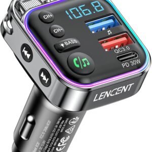 LENCENT Bluetooth 5.3 FM Transmitter,PD 30W & QC3.0 Fast Charger Bluetooth car Adapter,Hi-Fi Music/Clear Calling car FM Bluetooth Adapter