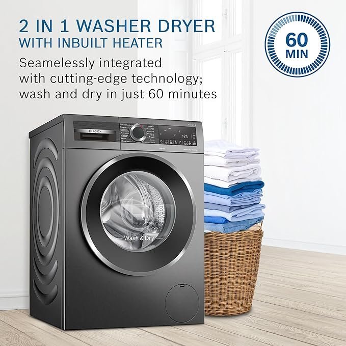 Bosch 10.5/6 KG Inverter Fully Automatic Front Load Washer Dryer with LED TOUCH DISPLAY (WNA2E4U1IN,Cast Iron Grey) - Image 6