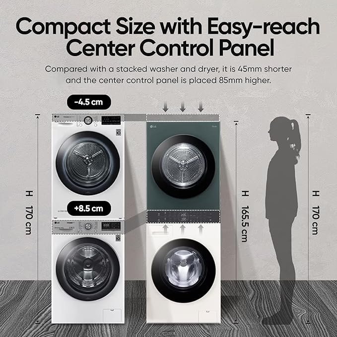 LG WashTower 13 Kg /10 Kg with AI Direct Drive & DUAL Inverter Heat Pump, Fully Automatic Front Load Washing Machine and Dryer (FWT1310BG) with Wi Fi & Central Control Panel Natural Beige & Green - Image 5