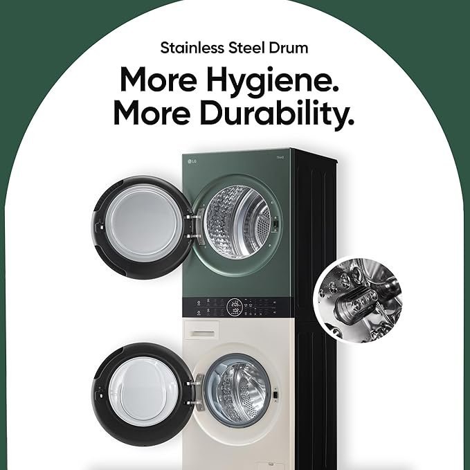 LG WashTower 13 Kg /10 Kg with AI Direct Drive & DUAL Inverter Heat Pump, Fully Automatic Front Load Washing Machine and Dryer (FWT1310BG) with Wi Fi & Central Control Panel Natural Beige & Green - Image 3