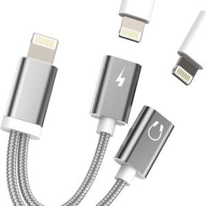 Dual Lightning Jack Splitter Apple MFI Certified (2 in 1) iPhone Headphone Adapter Charge Aux Dongle Cable Charging Earphone Audio Connector for 14 13 12 11 Pro Max X 7 8 Plus Ipad Charger IP-NLFX