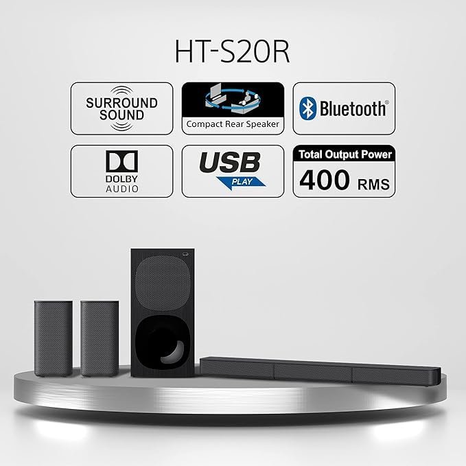Sony HT-S20R Real 5.1ch Dolby Digital Soundbar for TV with subwoofer and Compact Rear Speakers, 5.1ch Home Theatre System - Image 4